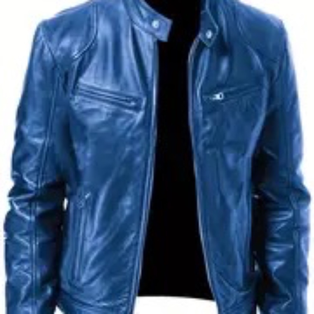 SOLD!!Stylish Navy Blue PU Leather Jacket. Casual style.  Adult Large.. New. $25